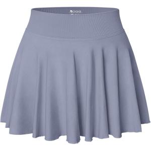 imageOQQ Women Mini Skirts 2 in 1 Flowy Basic Versatile Stretchy Flared Casual Aline Skirt with PocketsBlues