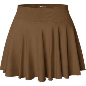 imageOQQ Women Mini Skirts 2 in 1 Flowy Basic Versatile Stretchy Flared Casual Aline Skirt with PocketsCoffee