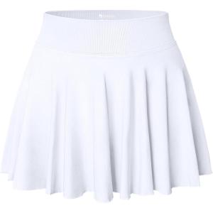 imageOQQ Women Mini Skirts 2 in 1 Flowy Basic Versatile Stretchy Flared Casual Aline Skirt with PocketsWhite