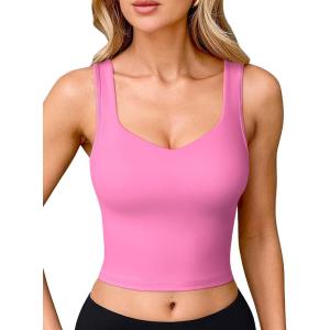 imageOQQ Womens Sports Bra Padded with Medium Support Tank Tops Tee ShirtsPink