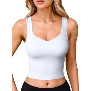imageOQQ Womens Sports Bra Padded with Medium Support Tank Tops Tee ShirtsWhite