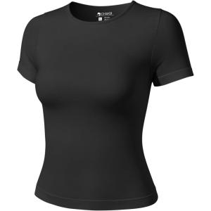 imageOQQ Womens T Shirt Summer Tops Crew Neck Short Sleeve Fashion Basic Tee Vacation Clothes 2025 ShirtsBlack