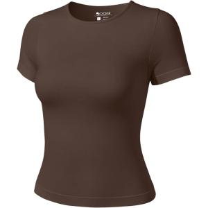 imageOQQ Womens T Shirt Summer Tops Crew Neck Short Sleeve Fashion Basic Tee Vacation Clothes 2025 ShirtsDarkbrown