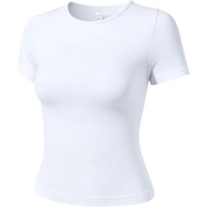 imageOQQ Womens T Shirt Summer Tops Crew Neck Short Sleeve Fashion Basic Tee Vacation Clothes 2025 ShirtsWhite