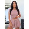 imageOQQ Two Piece Sets for Women Summer Outfits Lounge Set Short Sleeve Tops Wide Leg Shorts Vacation TravelPink Beanpaste