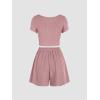 imageOQQ Two Piece Sets for Women Summer Outfits Lounge Set Short Sleeve Tops Wide Leg Shorts Vacation TravelPink Beanpaste