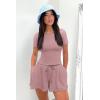 imageOQQ Two Piece Sets for Women Summer Outfits Lounge Set Short Sleeve Tops Wide Leg Shorts Vacation TravelPink Beanpaste