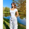 imageOQQ Women Bodysuits Ruched Short Sleeve Square Neck Stretch Lounge Travel BodysuitsWhite