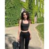 imageOQQ Womens 2 Piece Shirts Ruched Sleeveless Square Neck Seamless Stretch Fit Basic Tee TopsBlack coffee