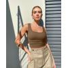 imageOQQ Womens 2 Piece Shirts Ruched Sleeveless Square Neck Seamless Stretch Fit Basic Tee TopsBlack coffee