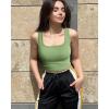 imageOQQ Womens 2 Piece Shirts Ruched Sleeveless Square Neck Seamless Stretch Fit Basic Tee TopsPea Green beige