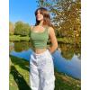 imageOQQ Womens 2 Piece Shirts Ruched Sleeveless Square Neck Seamless Stretch Fit Basic Tee TopsPea Green beige