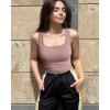imageOQQ Womens 2 Piece Shirts Ruched Sleeveless Square Neck Seamless Stretch Fit Basic Tee TopsWhite hide Pink