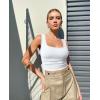 imageOQQ Womens 2 Piece Shirts Ruched Sleeveless Square Neck Seamless Stretch Fit Basic Tee TopsWhite hide Pink