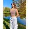 imageOQQ Womens 2 Piece Shirts Ruched Sleeveless Square Neck Seamless Stretch Fit Basic Tee TopsWhite hide Pink