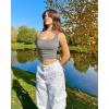 imageOQQ Womens 2 Piece Shirts Ruched Sleeveless Square Neck Seamless Stretch Fit Basic Tee TopsWhite smoke Grey