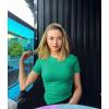 imageOQQ Womens 2 Piece Tops Short Sleeve Crew Neck Ruched Stretch Fitted Tee Shirts TopsGreen haze Blue