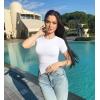 imageOQQ Womens 2 Piece Tops Short Sleeve Crew Neck Ruched Stretch Fitted Tee Shirts TopsRose white