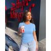 imageOQQ Womens 2 Piece Tops Short Sleeve Crew Neck Ruched Stretch Fitted Tee Shirts TopsWhite candyblue
