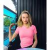 imageOQQ Womens 2 Piece Tops Short Sleeve Crew Neck Ruched Stretch Fitted Tee Shirts TopsWhite candypink