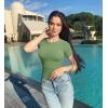 imageOQQ Womens 2 Piece Tops Short Sleeve Crew Neck Ruched Stretch Fitted Tee Shirts TopsWhite pea Green