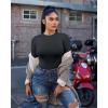 imageOQQ Womens 3 Piece Long Sleeve Tops Crew Neck Stretch Fitted Underscrubs Layer Tee Shirts 2025 Casual OutfitsBlack darkgrey beige