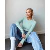 imageOQQ Womens 3 Piece Long Sleeve Tops Crew Neck Stretch Fitted Underscrubs Layer Tee Shirts 2025 Casual OutfitsRed sea Salt Blue fluorescent Green