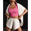 imageOQQ Womens 3 Piece Tank Tops Ribbed Seamless Workout Exercise Shirts 2025 Summer Basic CamisBlack Coral White