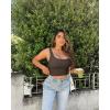 imageOQQ Womens 3 Piece Tank Tops Ribbed Seamless Workout Exercise Shirts 2025 Summer Basic CamisBlack Darkbrown Beige
