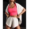 imageOQQ Womens 3 Piece Tank Tops Ribbed Seamless Workout Exercise Shirts 2025 Summer Basic CamisBlack fluorescent Pink A white