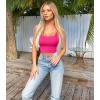 imageOQQ Womens 3 Piece Tank Tops Ribbed Seamless Workout Exercise Shirts 2025 Summer Basic CamisBlack pitaya white