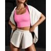 imageOQQ Womens 3 Piece Tank Tops Ribbed Seamless Workout Exercise Shirts 2025 Summer Basic CamisFluorescentpink Beige White
