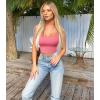 imageOQQ Womens 3 Piece Tank Tops Ribbed Seamless Workout Exercise Shirts 2025 Summer Basic CamisWhite green dry Rose