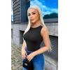 imageOQQ Womens Sleeveless Crew Neck Tank Top Casual Basic Cotton Fitted Stretch Clothes Outfits 2025Black