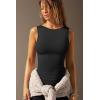 imageOQQ Womens Sleeveless Crew Neck Tank Top Casual Basic Cotton Fitted Stretch Clothes Outfits 2025Black