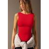 imageOQQ Womens Sleeveless Crew Neck Tank Top Casual Basic Cotton Fitted Stretch Clothes Outfits 2025Red