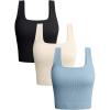 imageOQQ Womens 3 Piece Tank Tops Ribbed Seamless Workout Exercise Shirts 2025 Summer Basic CamisBlack Beige Blue