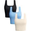 imageOQQ Womens 3 Piece Tank Tops Ribbed Seamless Workout Exercise Shirts 2025 Summer Basic CamisBlack Candyblue Beige