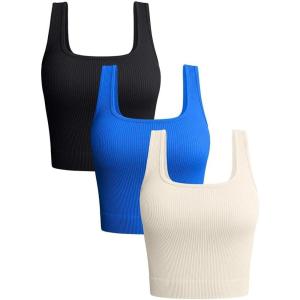 imageOQQ Womens 3 Piece Tank Tops Ribbed Seamless Workout Exercise Shirts 2025 Summer Basic CamisBlack Blue Beige
