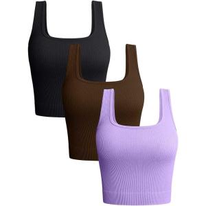 imageOQQ Womens 3 Piece Tank Tops Ribbed Seamless Workout Exercise Shirts 2025 Summer Basic CamisBlack Coffee Lavender