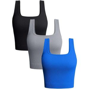 imageOQQ Womens 3 Piece Tank Tops Ribbed Seamless Workout Exercise Shirts 2025 Summer Basic CamisBlack Grey Blue