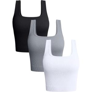 imageOQQ Womens 3 Piece Tank Tops Ribbed Seamless Workout Exercise Shirts 2025 Summer Basic CamisBlack Grey White