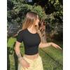 imageOQQ Womens 2 Piece Shirts Short Sleeve Crew Neck Ruched Stretch Fitted Tee Shirts Crop TopsBlack jade Green