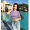 imageOQQ Womens 2 Piece Shirts Short Sleeve Crew Neck Ruched Stretch Fitted Tee Shirts Crop TopsBlack taro Purple