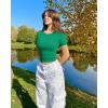 imageOQQ Womens 2 Piece Shirts Short Sleeve Crew Neck Ruched Stretch Fitted Tee Shirts Crop TopsGreen dry Rose