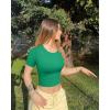 imageOQQ Womens 2 Piece Shirts Short Sleeve Crew Neck Ruched Stretch Fitted Tee Shirts Crop TopsGreen dry Rose