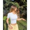 imageOQQ Womens 2 Piece Shirts Short Sleeve Crew Neck Ruched Stretch Fitted Tee Shirts Crop TopsHide Pink white