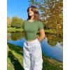 imageOQQ Womens 2 Piece Shirts Short Sleeve Crew Neck Ruched Stretch Fitted Tee Shirts Crop TopsPea Green beige