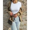 imageOQQ Womens 2 Piece Shirts Short Sleeve Crew Neck Ruched Stretch Fitted Tee Shirts Crop TopsWhite armygreen