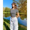 imageOQQ Womens 2 Piece Shirts Short Sleeve Crew Neck Ruched Stretch Fitted Tee Shirts Crop TopsWhite smoke Grey